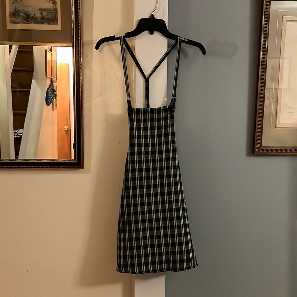 Plaid overall mini dress